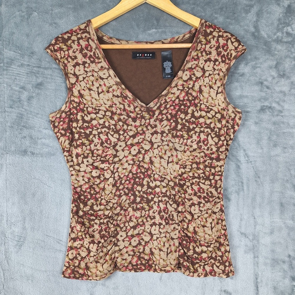 Womens Top Medium Brown Babydoll Y2K Mesh Boho Earthy Fairy Grunge Goblincore